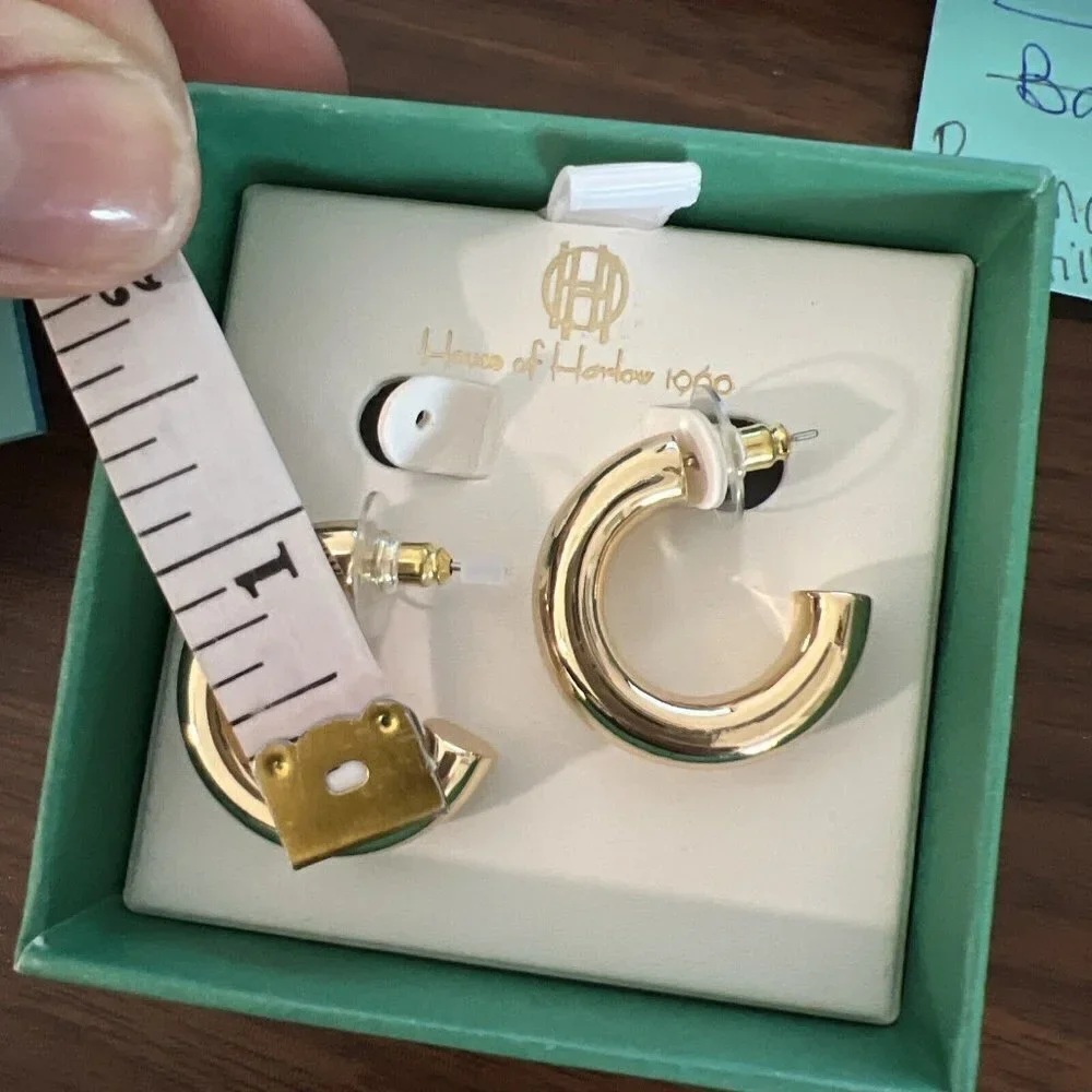 HOUSE OF HARLOW 1960 - LARGE GOLD HOOP EARRINGS - NIB 1” Hoop NEW - Picture 4 of 4